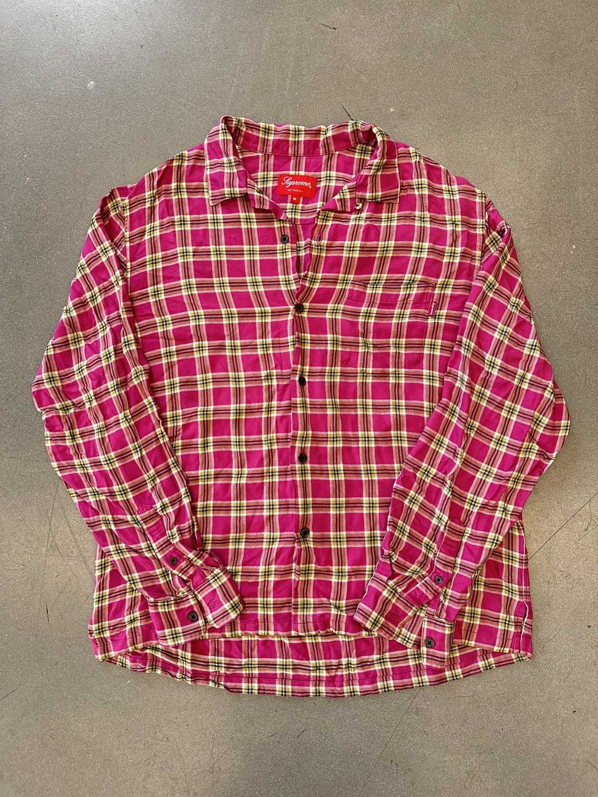 Streetwear × Supreme SS19 Supreme Plaid Rayon Shirt Magenta | Grailed