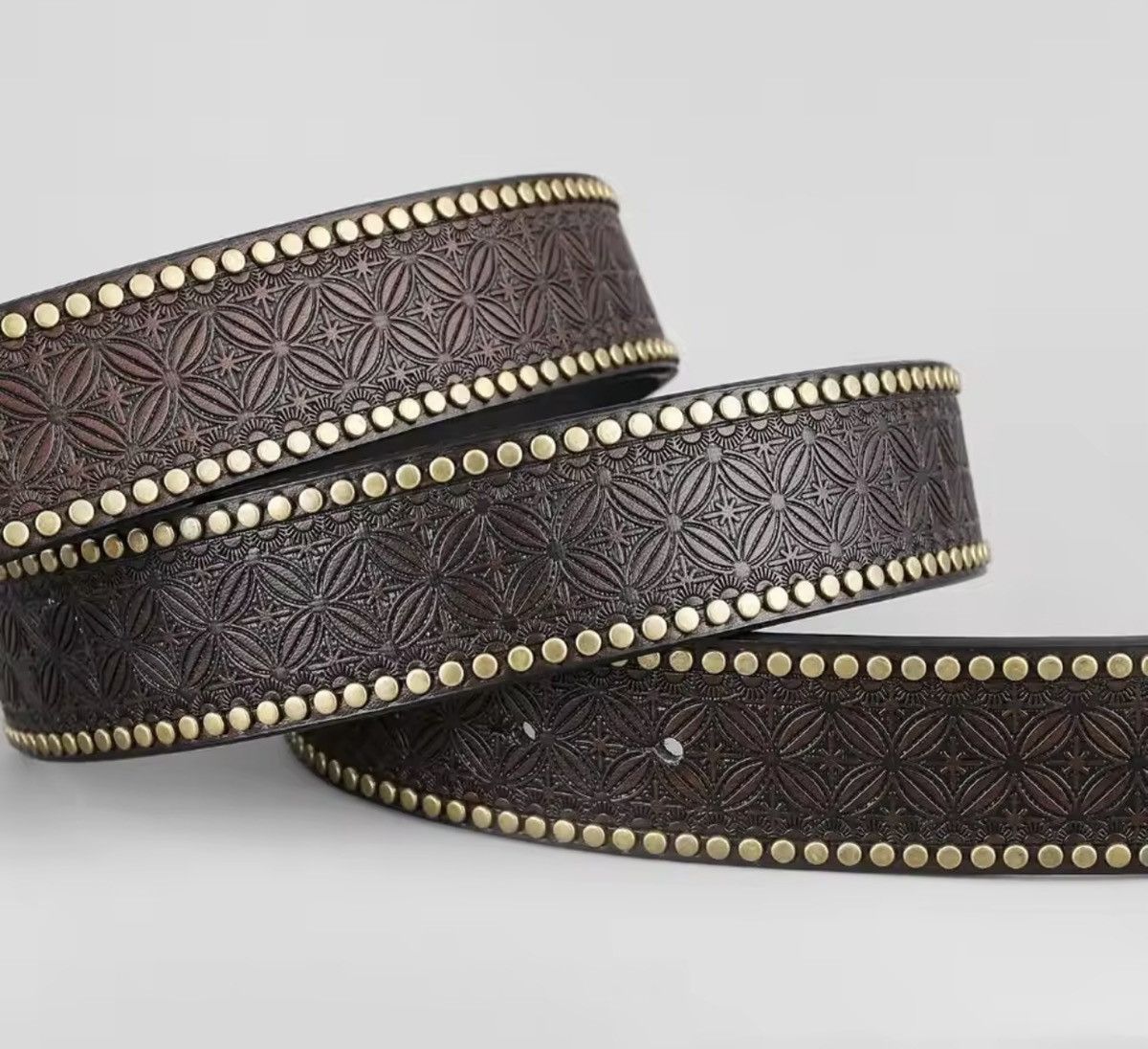 Japanese Brand 115 cm WESTERN GRUNGE Brown Embossed Faux Leather Belt Size ONE SIZE - 3 Thumbnail