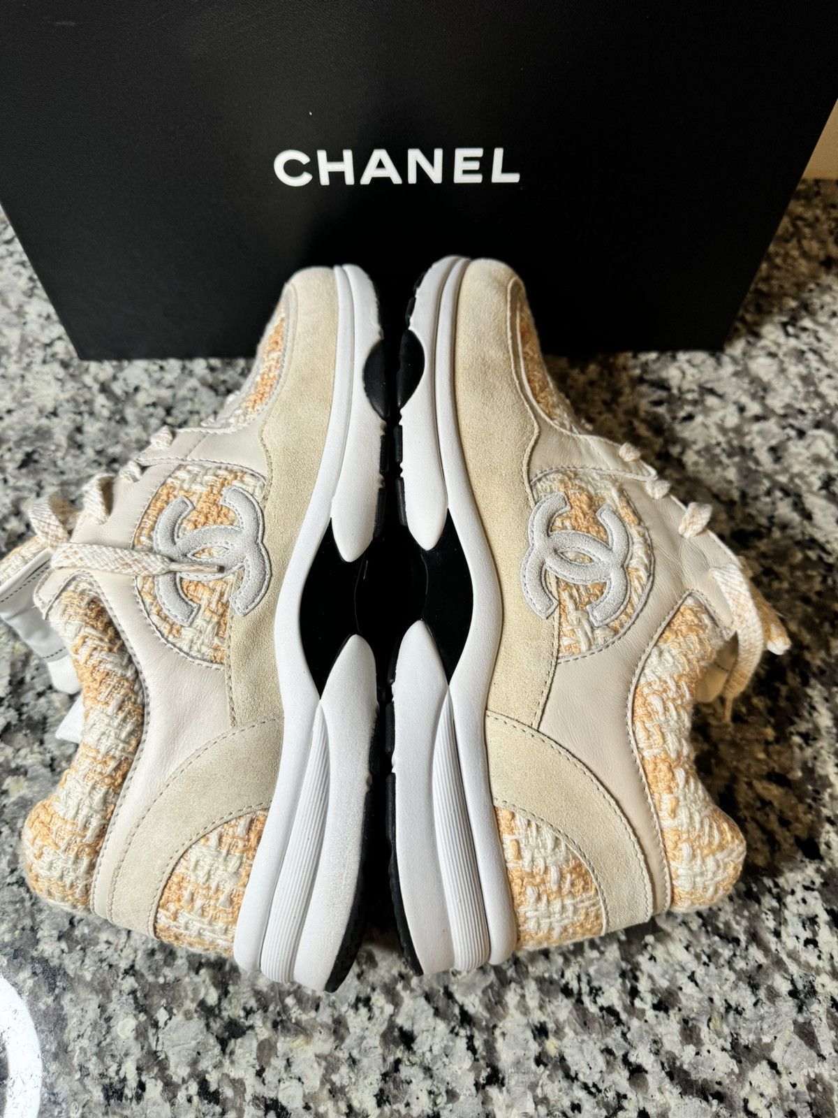 Pre-owned Chanel Men's Orange & White Trainer (9) Shoes