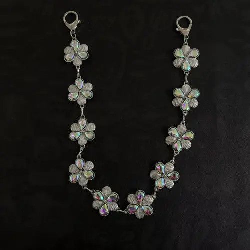 Jewelry Silver Floral Chain Wallet with Iridescent Stones Size ONE SIZE - 3 Thumbnail