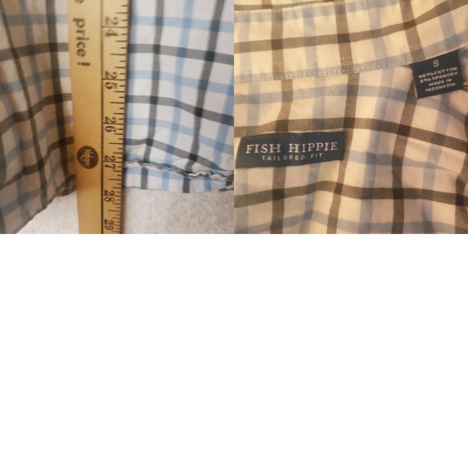Logo 7 FISH HIPPIE Shirt S Blue Wht Plaid Long Sleeve Button Tailored Fit Fish Logo Mens Size US S / EU 44-46 / 1 - 9 Thumbnail