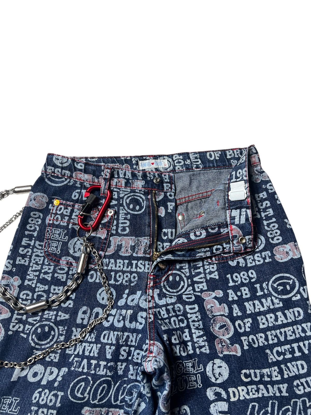 Japanese Brand Angel Blue Pop Love Printed Button Flared Pants Size US 28 / EU 44 - 6 Thumbnail