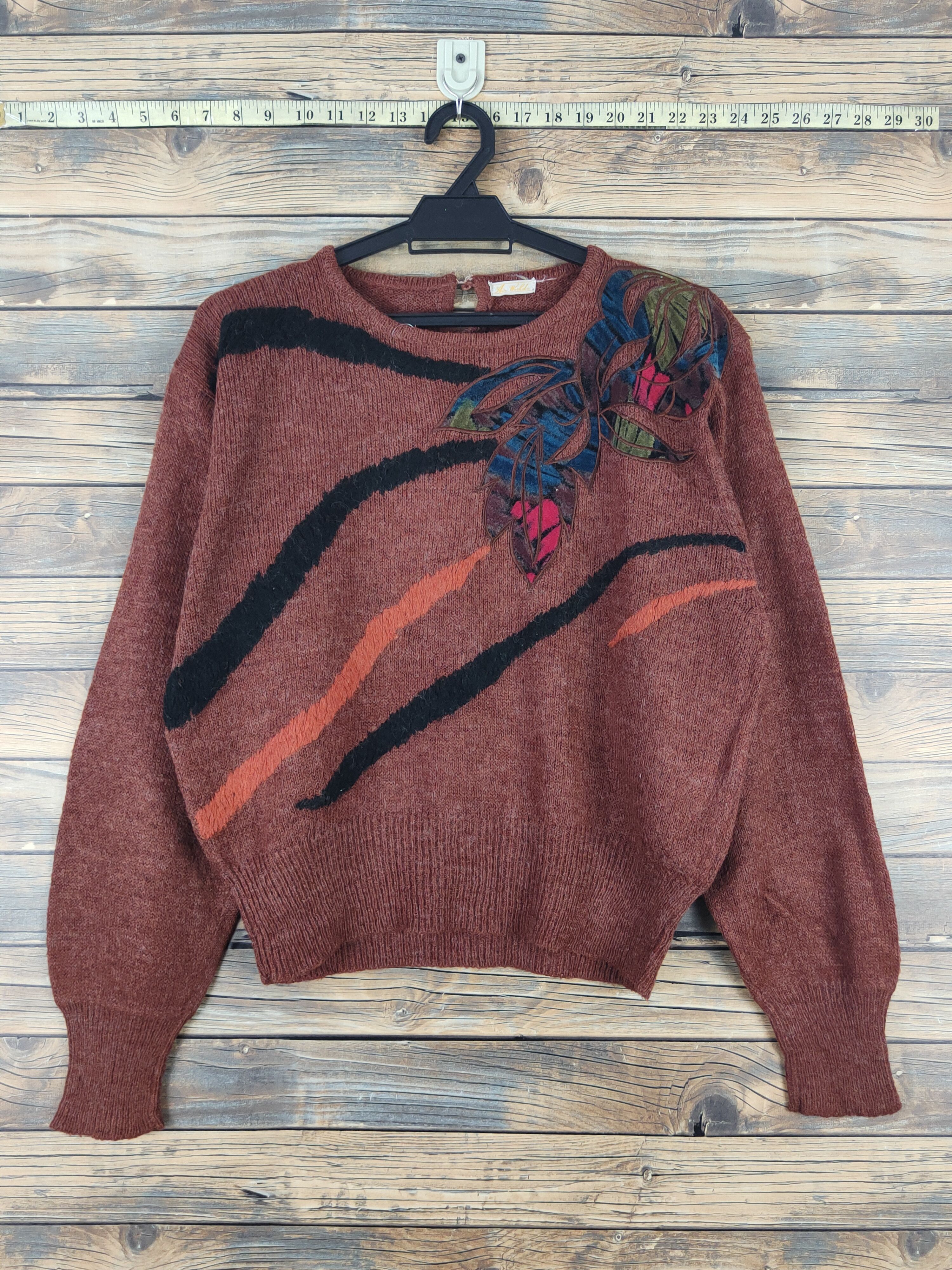 Homespun Knitwear Air Woeld Dark Brown art vintage Knitwear Crop Tops #W1106 Size L / US 10 / IT 46 - 1 Thumbnail