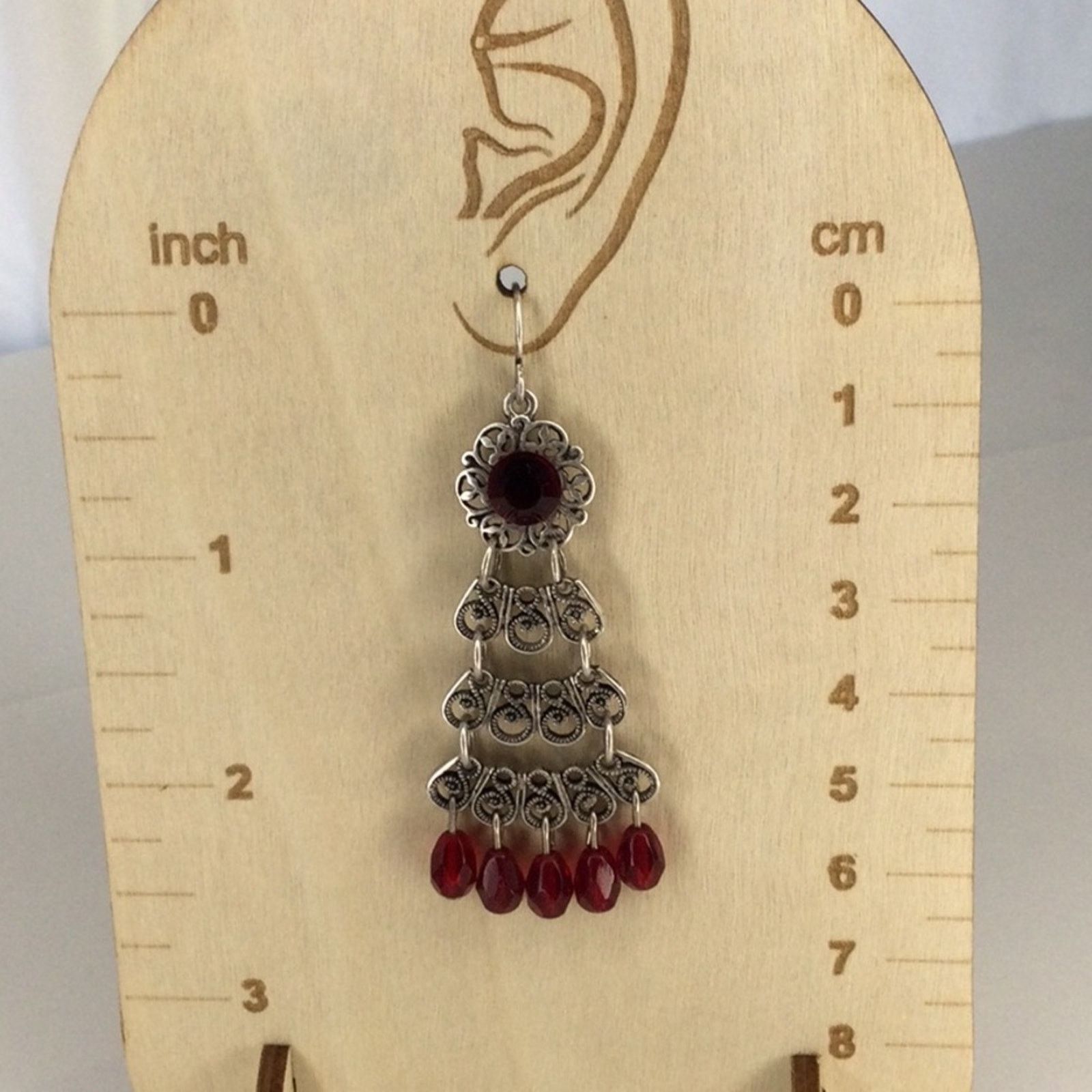 Other Retro 1990's Silver Tone Garnet Bead Chandelier Earrings Size ONE SIZE - 2 Thumbnail