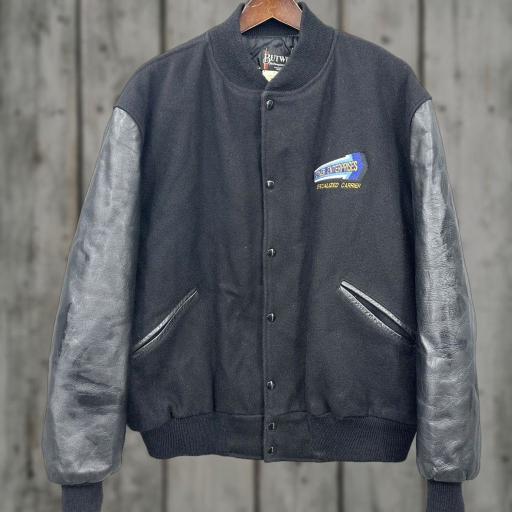 Vintage VINTAGE Butwin Wool Varsity Jacket Trucker XL Black 1970s Rockabilly Mens XL Vintage Wool Coat Size US XL / EU 56 / 4 - 1 Thumbnail