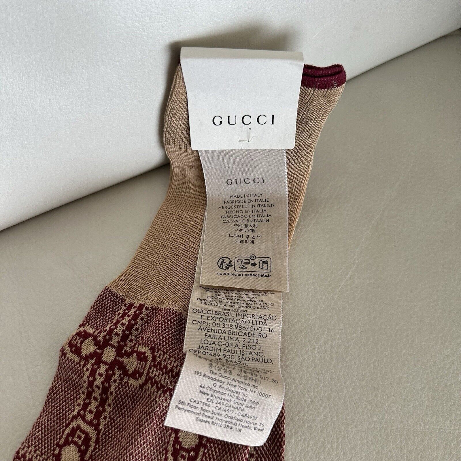 Gucci NEW Gucci Socks Red GG PRINT LOGO Ivory Sz M 721567 Long Size ONE SIZE - 6 Thumbnail