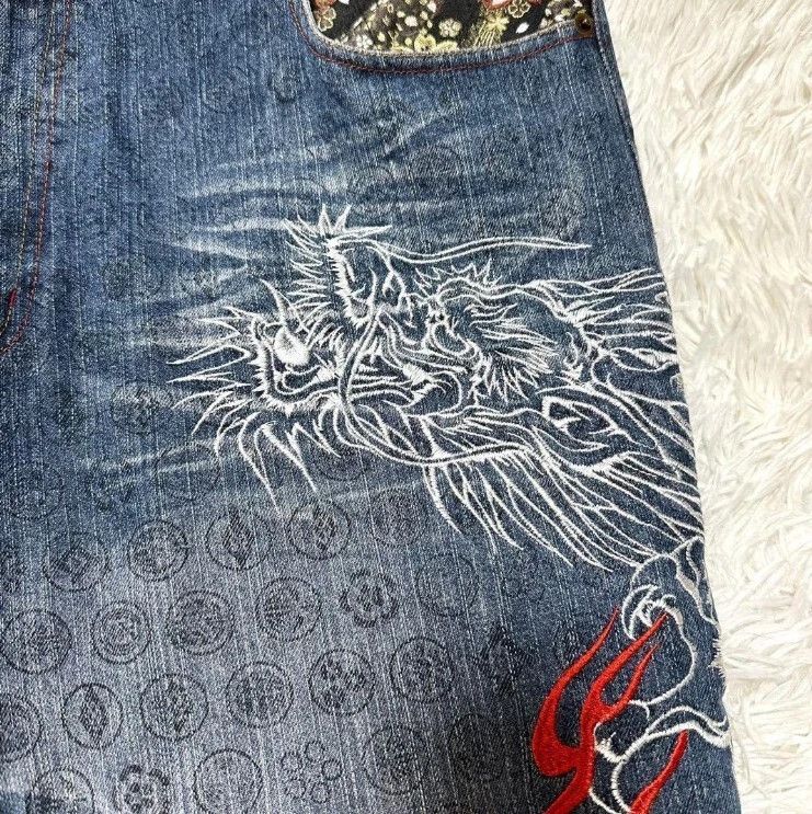 Other Kacho Fugetsu Dragon Embroidered Wide Denim Jeans Japanese Size US 38 / EU 54 - 4 Thumbnail