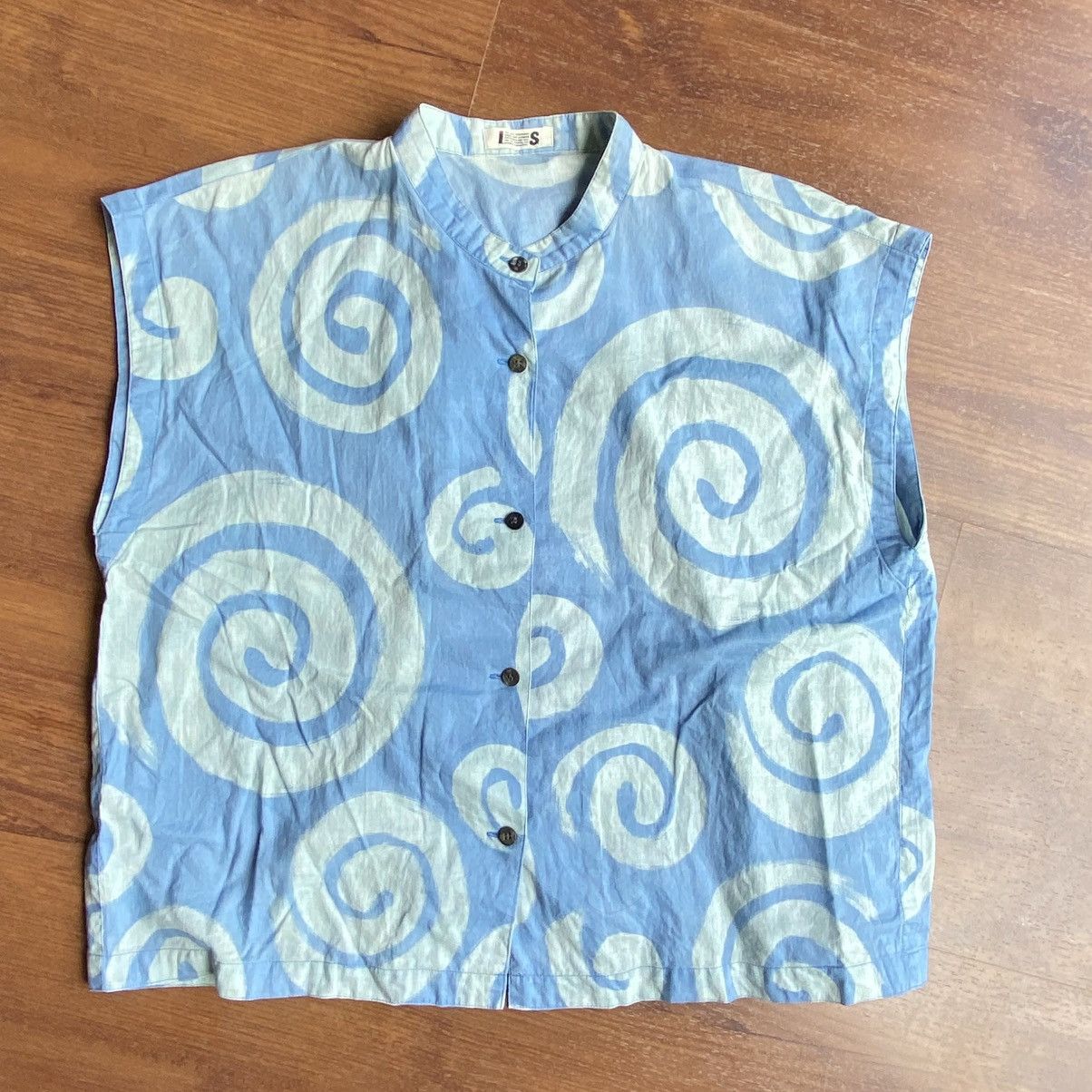 Issey Miyake I.S. Issey Miyake Blue Mandarin Collar Blouse Size XL / US 12-14 / IT 48-50 - 11 Thumbnail