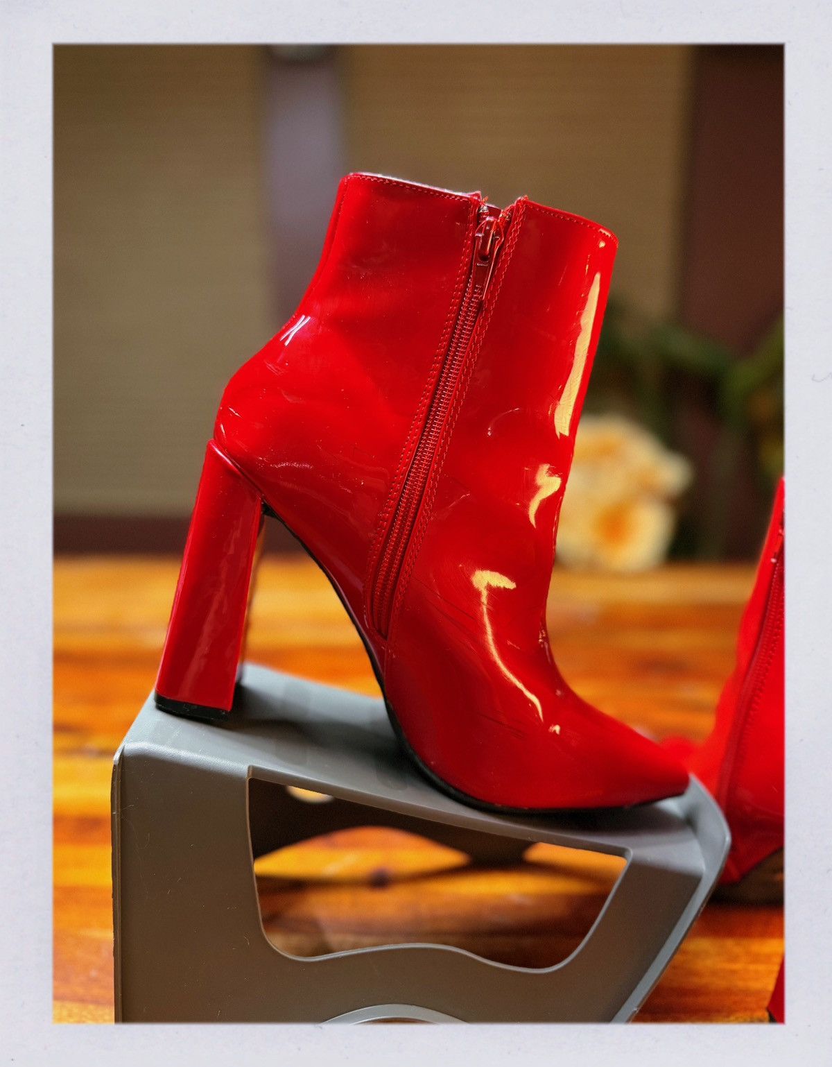 United Bamboo BAMBOO Red Patent Leather Ankle Boots Size US 8.5 / IT 38.5 - 7 Thumbnail
