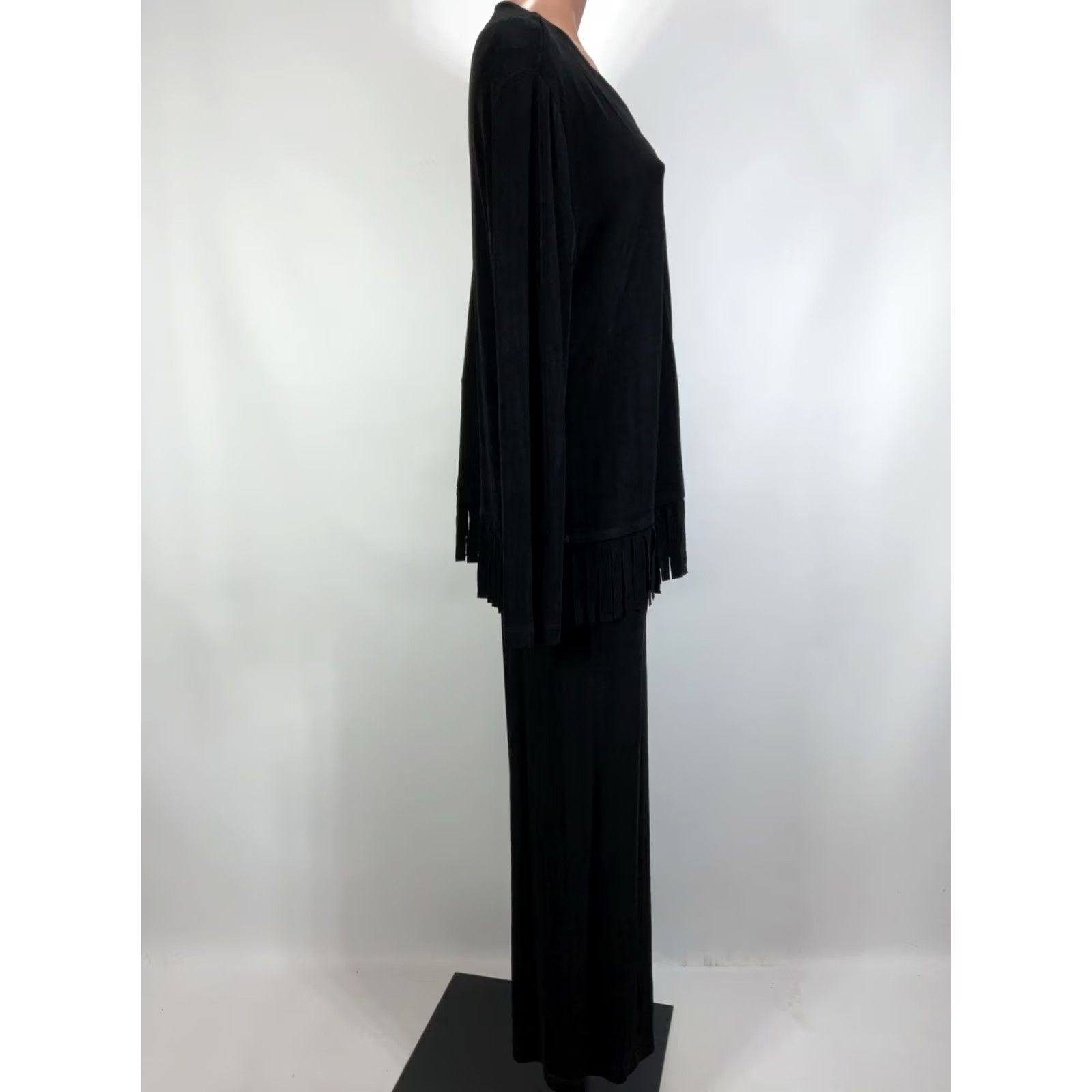 Vintage VINTAGE Chico's Travelers Set Slinky Cardigan Jacket Pants 2/L Fringe Open Front USA MADE Women Set/Outfit/2 Piece Black Knit Size L / US 10 / IT 46 - 6 Thumbnail