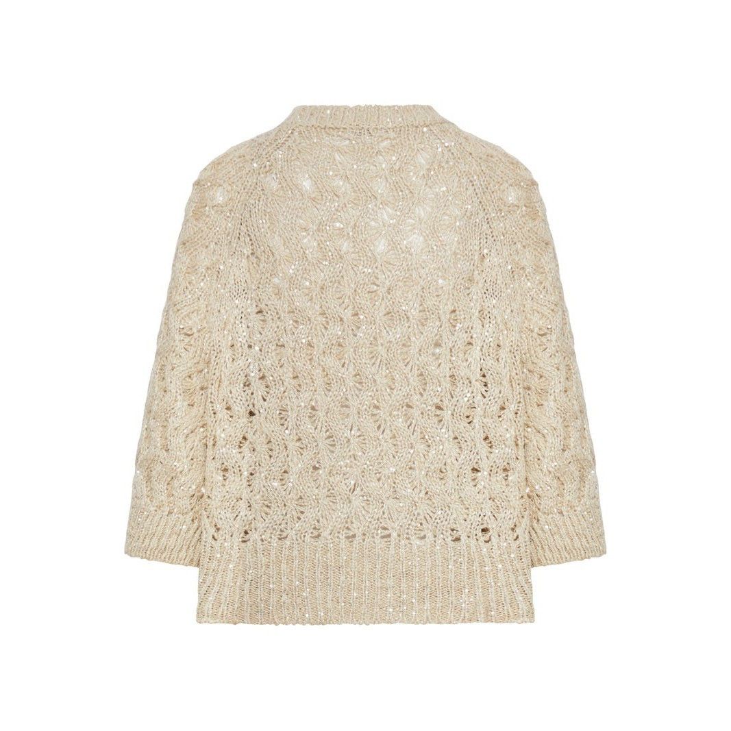 Brunello Cucinelli BRUNELLO CUCINELLI Open Work Beige Sweater New & Authentic ( Size XS / US 0-2 / IT 36-38 - 2 Thumbnail