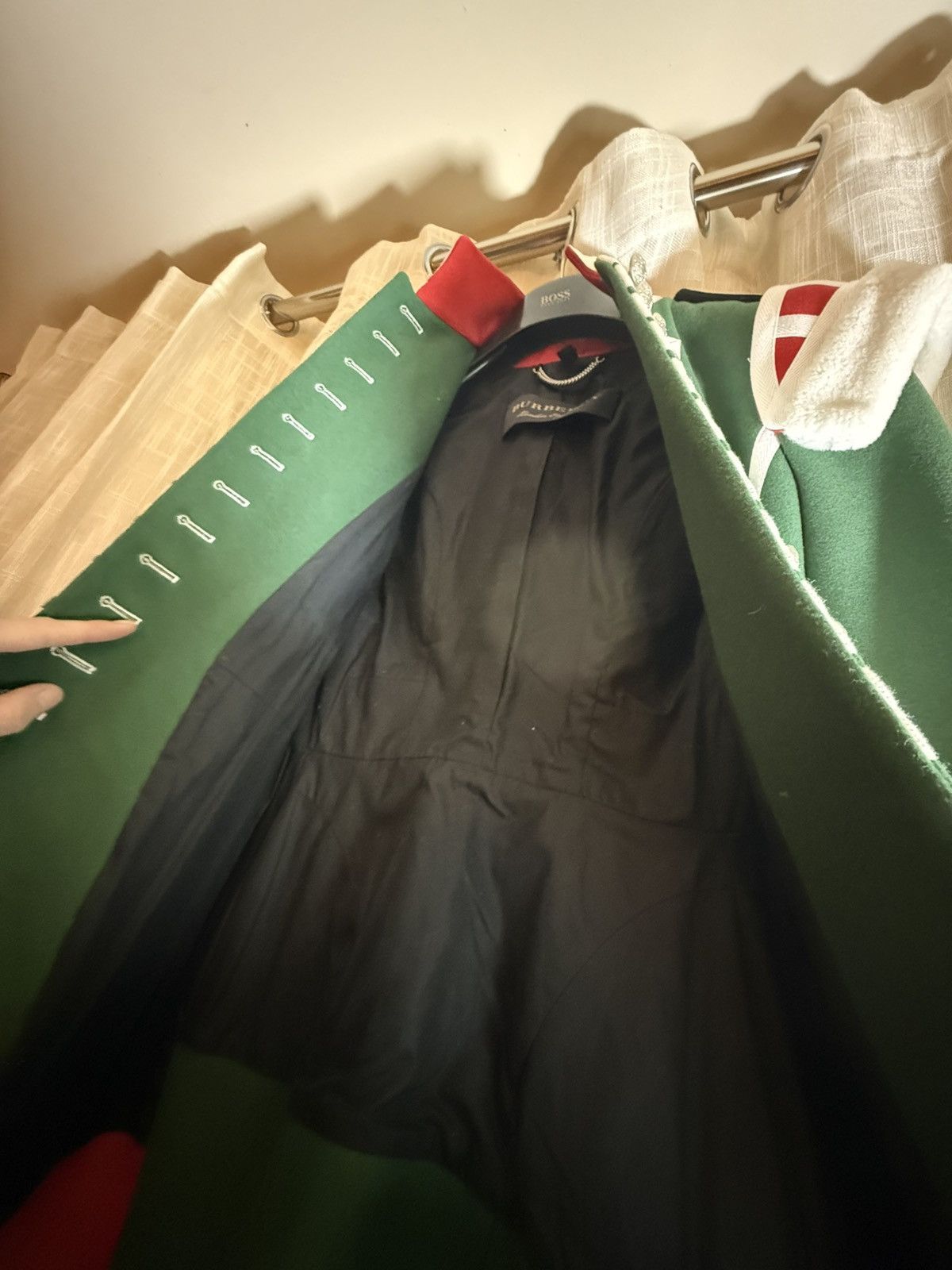 Burberry Burberry Wool Ceremony Coat with Red & Green Sheepskin Trim Size XS / US 0-2 / IT 36-38 - 13 Thumbnail