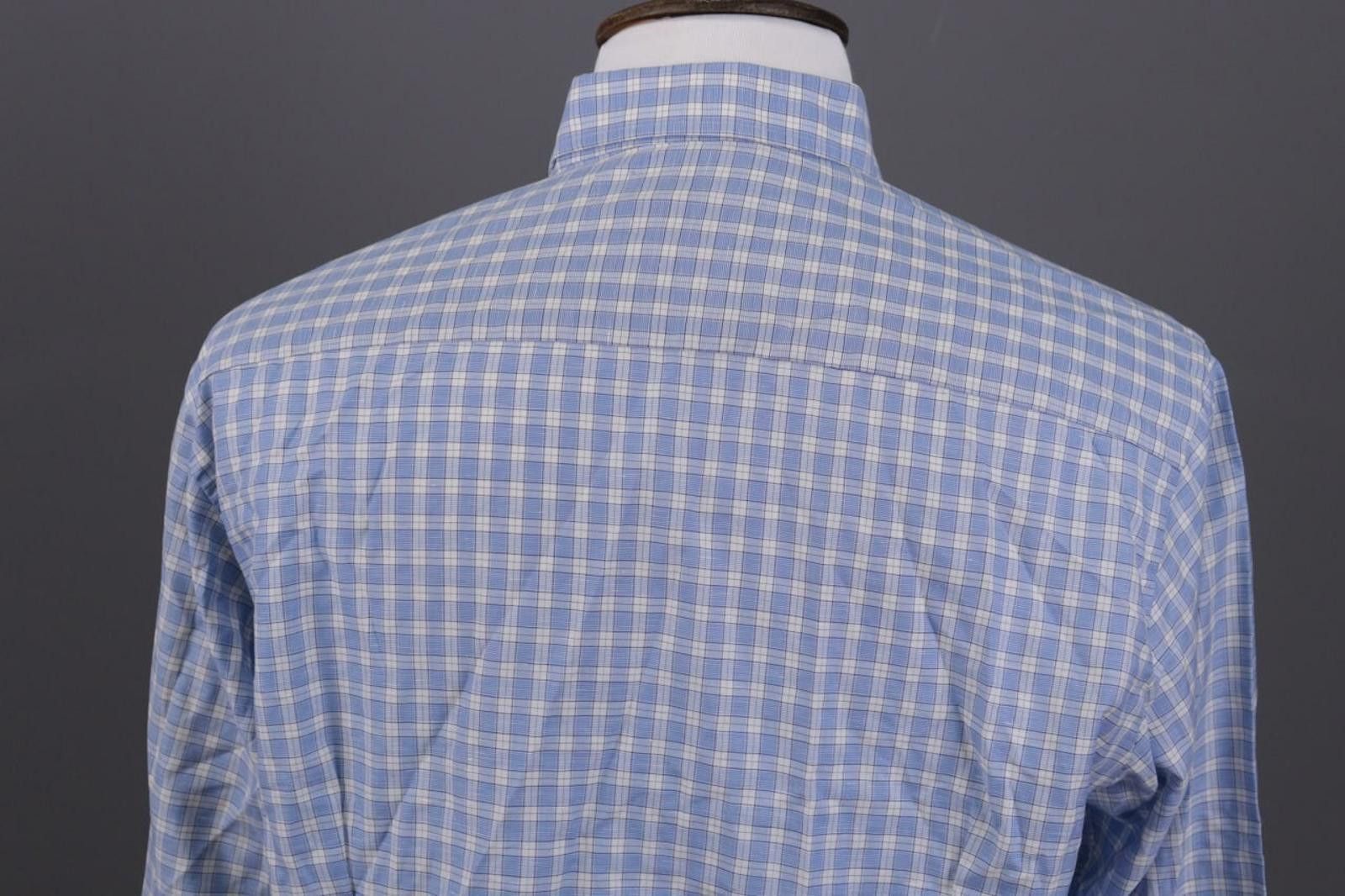 Eton Eton Contemporary Blue Check Cotton & Linen Shirt 43/17 Size US M / EU 48-50 / 2 - 12 Thumbnail