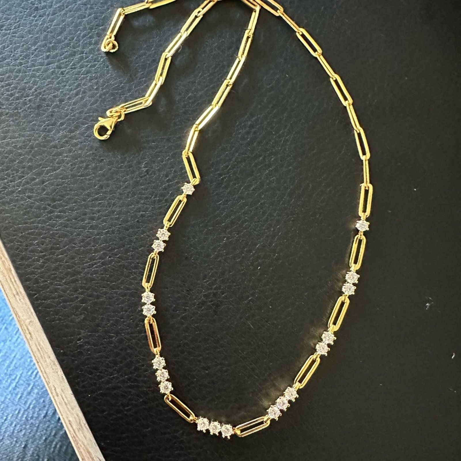 Other 18K Gold Sterling Silver Moissanite Paper clip Necklace $240 Size ONE SIZE - 5 Thumbnail