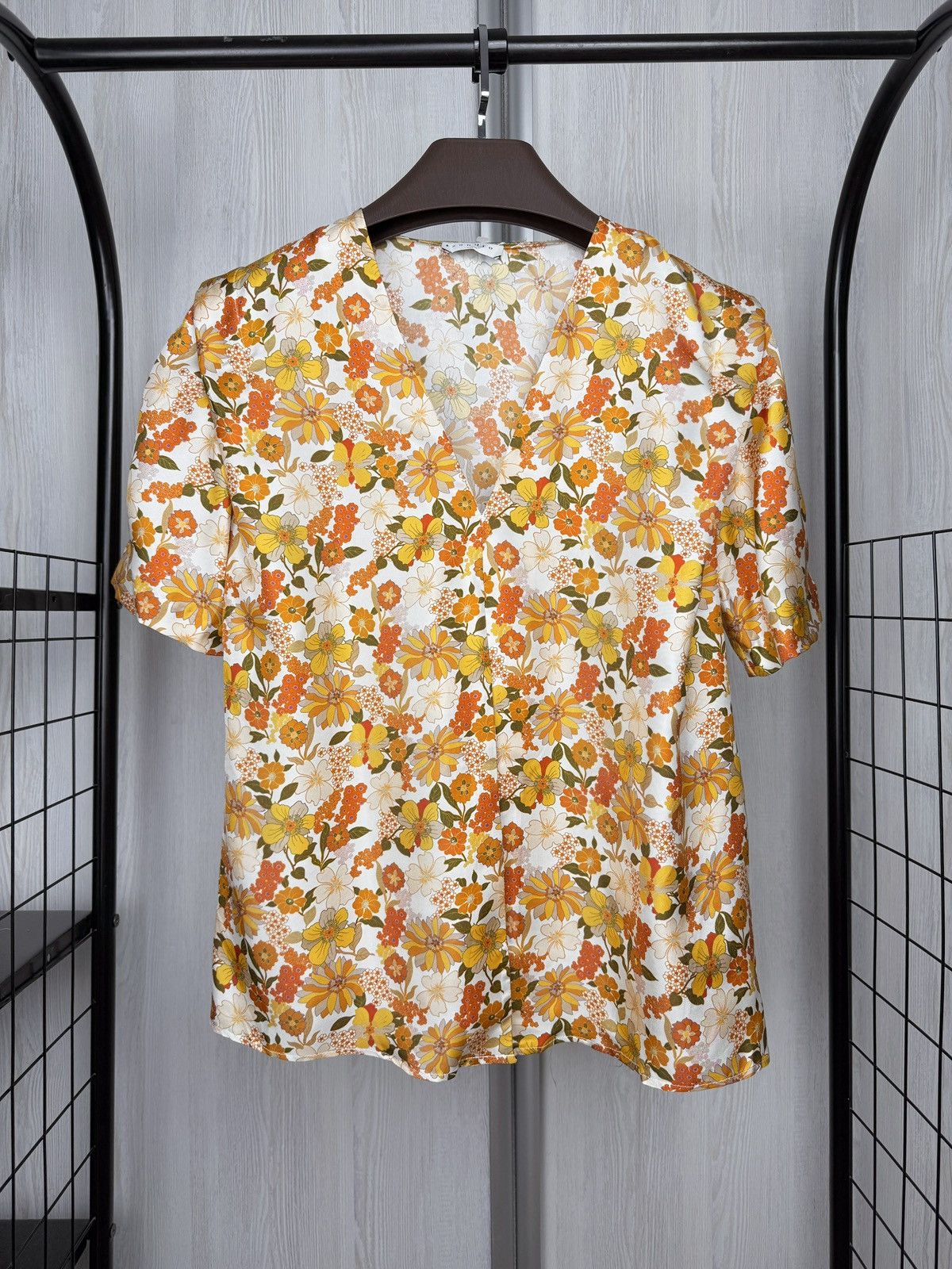 Sandro Sandro Paris Flower Floral Silk Blouse Ecru Size M / US 6-8 / IT 42-44 - 2 Thumbnail