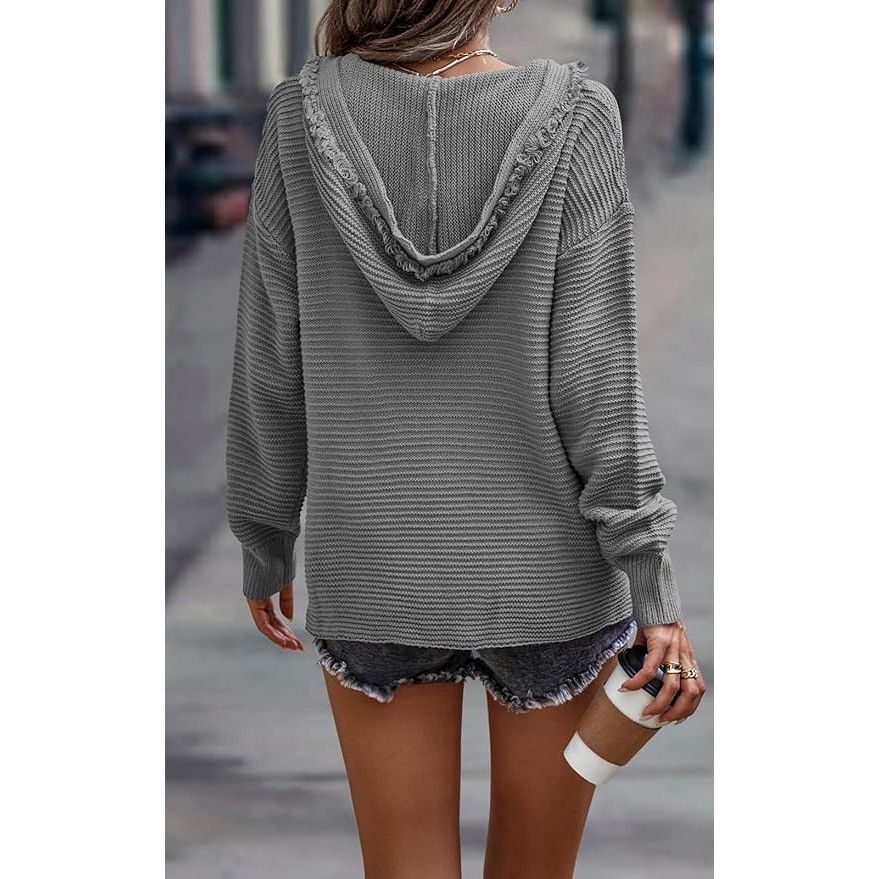 Other CCC Long Sleeve Hoodie Ribbed Cozy Gray Knit Pullover Sweate Size L / US 10 / IT 46 - 4 Thumbnail