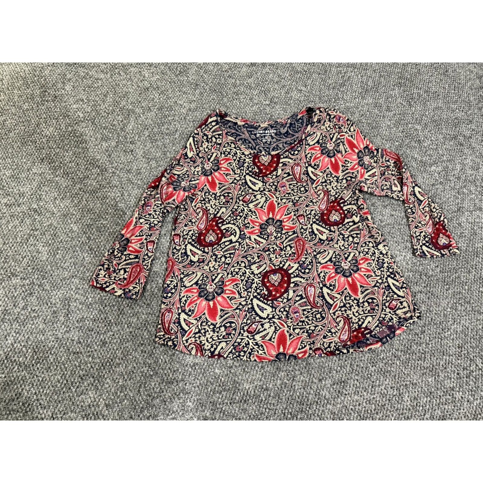 Lucky Brand Lucky Brand Shirt Womens L Paisley Scoop Neck 3/4 Sleeve Tunic Top Boho Casual Tunic Hem Multicolor Size L / US 10 / IT 46 - 2 Thumbnail