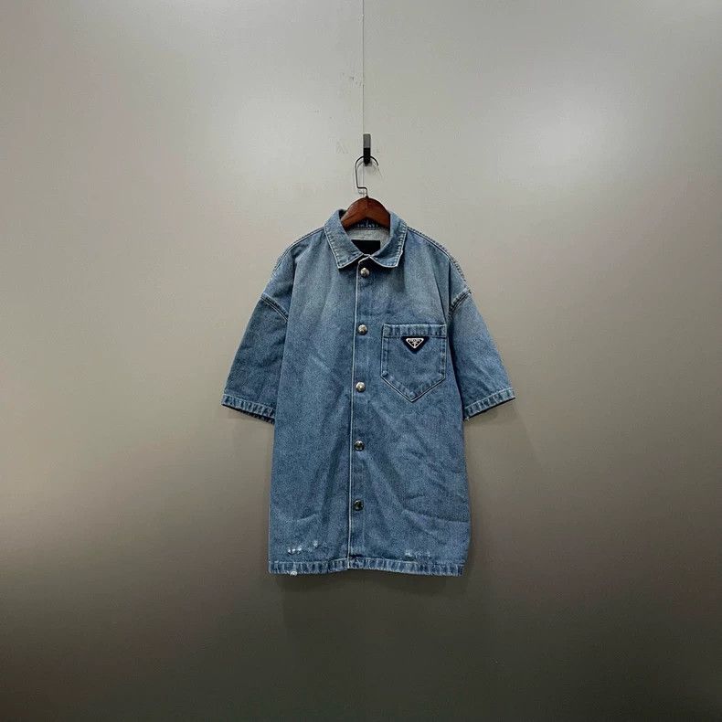 Prada Prada Blue Logo Denim Shirt Size US XL / EU 56 / 4 - 1 Thumbnail