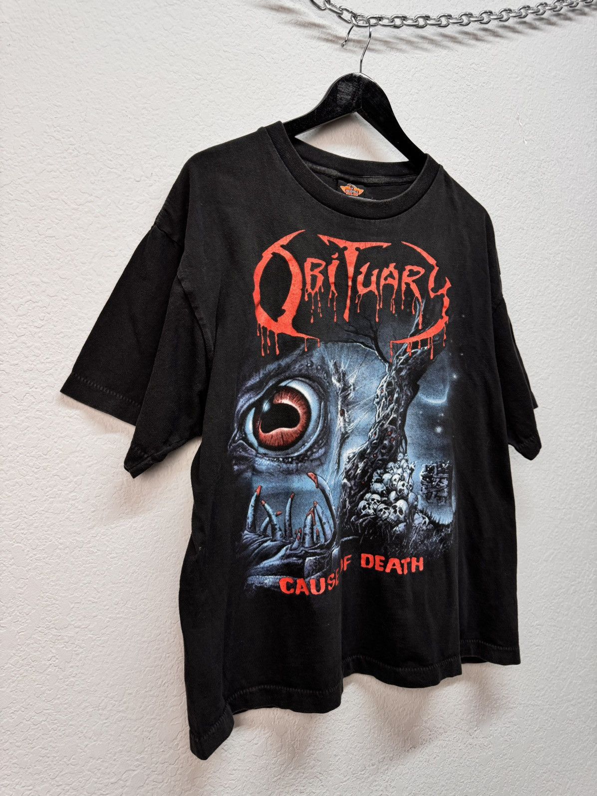 Band Tees × The Rolling Stones Vtg 1991 Orig OBITUARY Cause of Death Blue Grape Merch Size US L / EU 52-54 / 3 - 4 Thumbnail