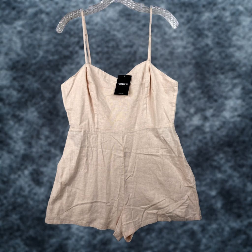 Forever 21 Forever 21 Womens Romper One-Piece Jumpsuit Sleeveless L Pink Linen NWT Bohemian Casual Summer Size 36" / US 14 / IT 50 - 1 Thumbnail