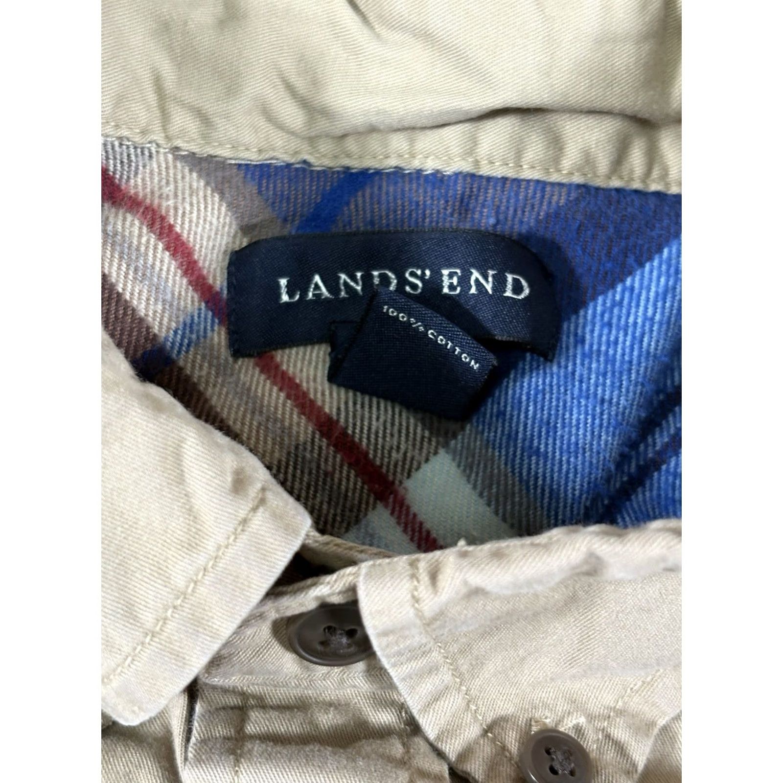 Lands' End Lands' End Tan Button-Down Long Sleeve Collared Shirt Mens XL 17-17.5 100% Cotton Classic Preppy Shirt Size US XL / EU 56 / 4 - 3 Thumbnail