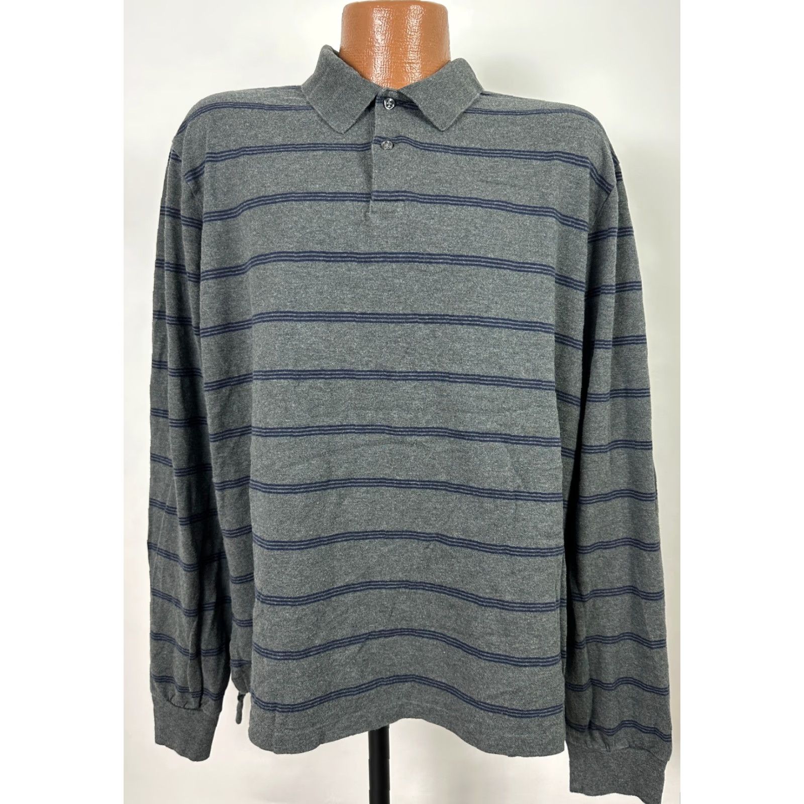 Polo Ralph Lauren VINTAGE Polo Ralph Lauren Polo Shirt Men XL Gray Navy Striped 90s Preppy Midweight Jersey Mens XL Gray Polo Size US XL / EU 56 / 4 - 2 Thumbnail