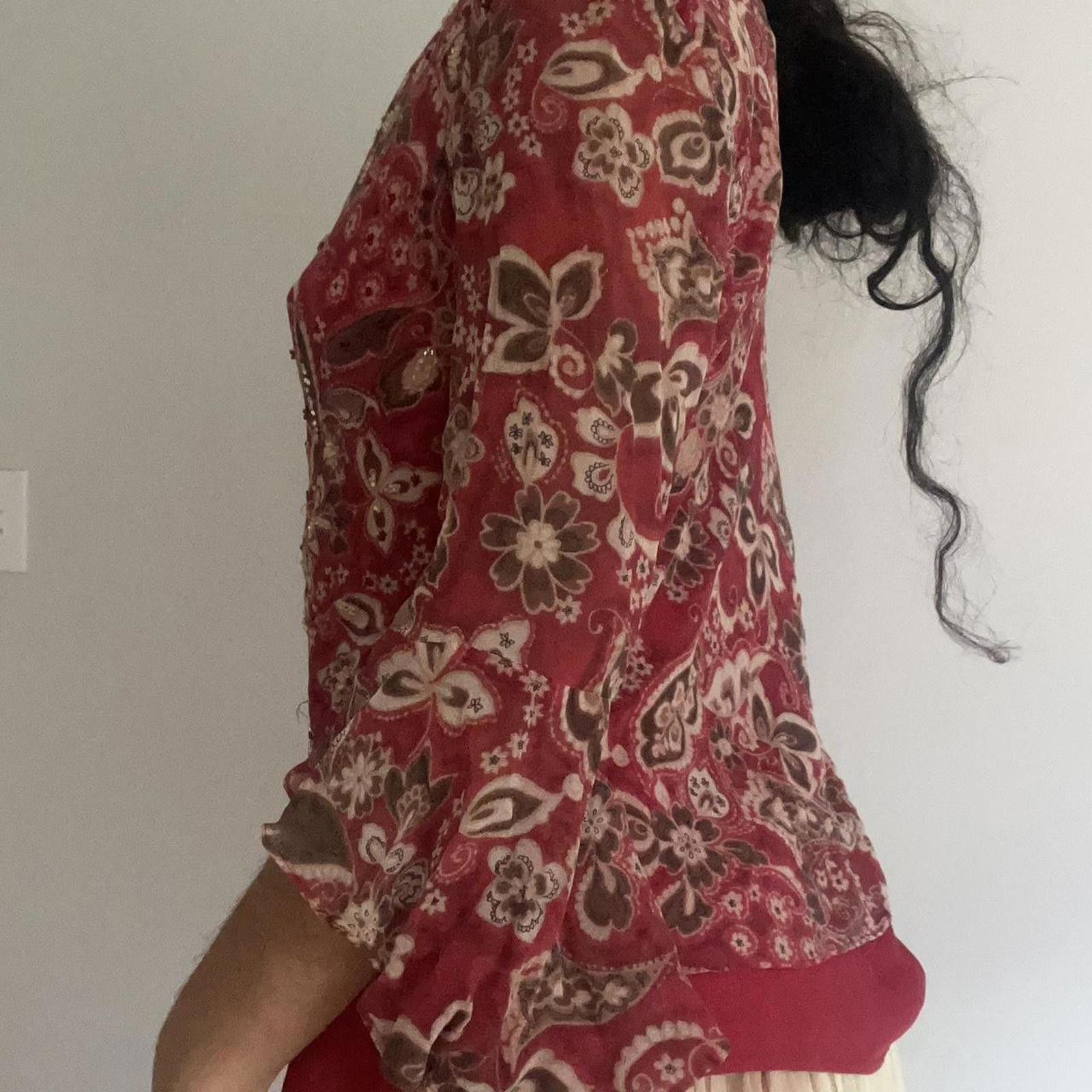 Other Red and brown floral blouse with 3/4 length sleeves Size L / US 10 / IT 46 - 2 Thumbnail
