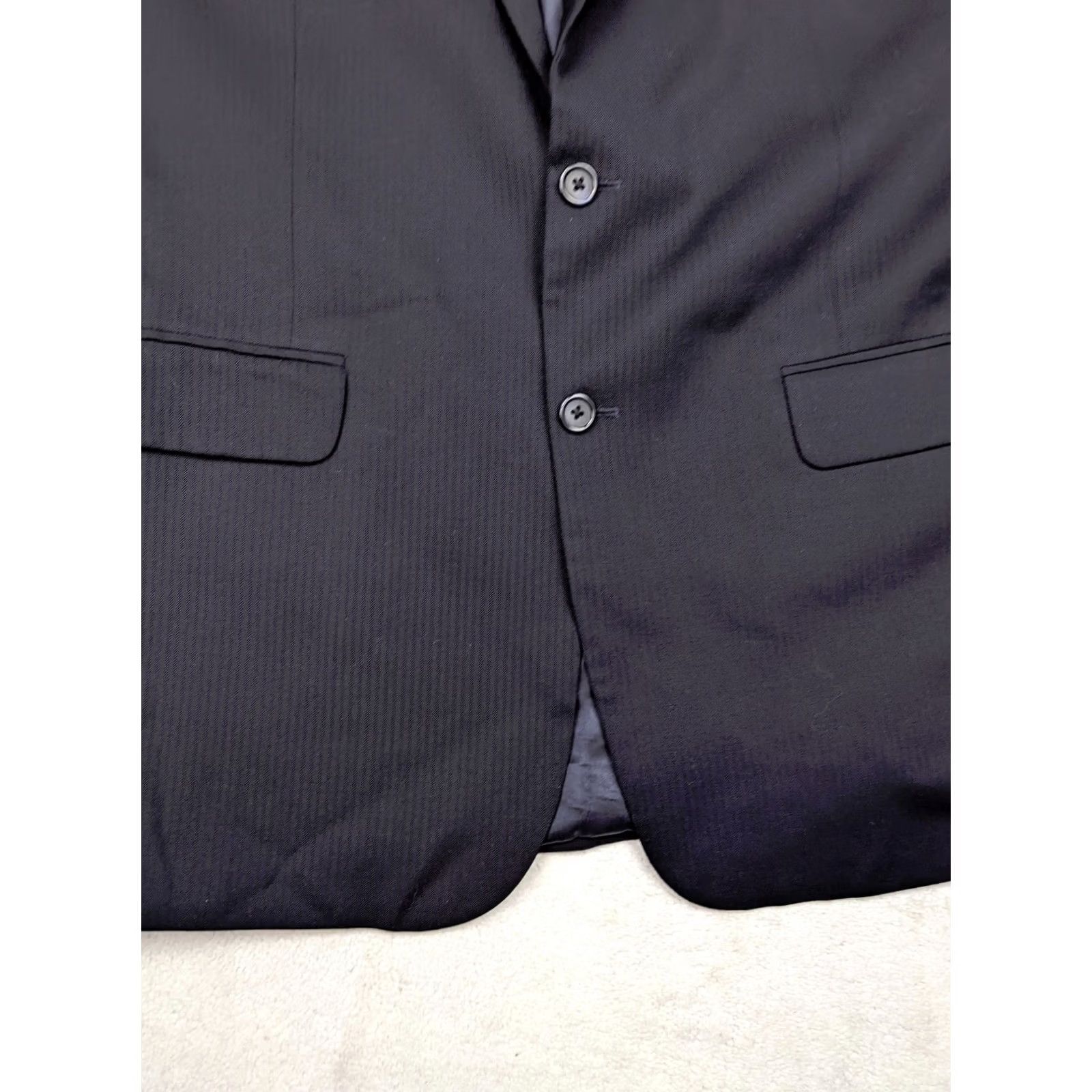 Stafford Stafford Blazer Jacket Navy Blue Herringbone Wool 44L 2 Button Notch Lapel Mens Regular Long Jacket Size 44R - 3 Thumbnail