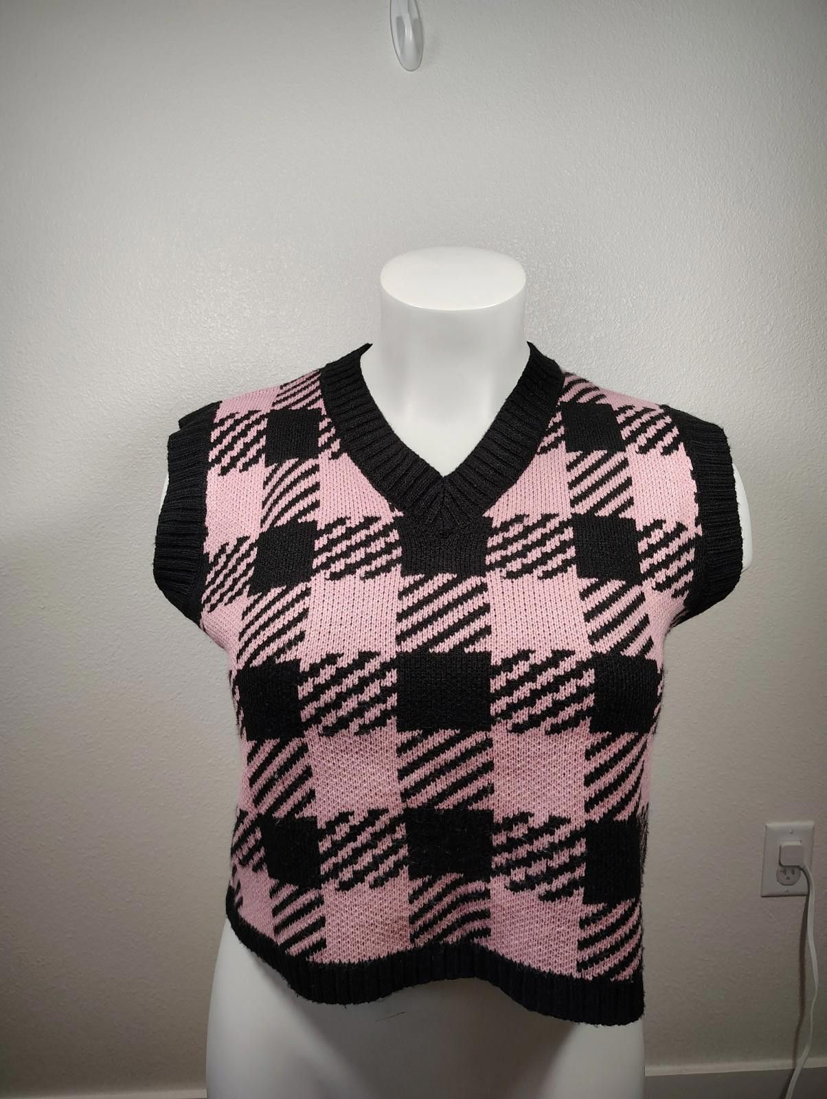 Shein Grunge Womens Pink Black Checkered Vest Academia Preppy Size M / US 6-8 / IT 42-44 - 2 Thumbnail