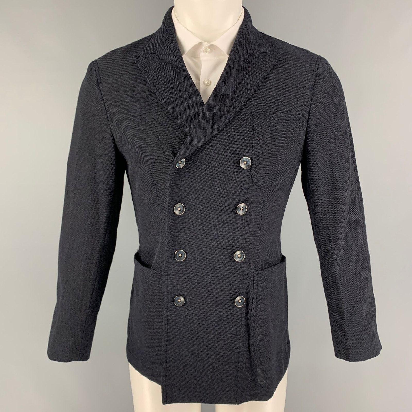 THE GIGI Navy Textured Cotton Blend Double Breasted Sport Coat Size 36R - 1 Thumbnail