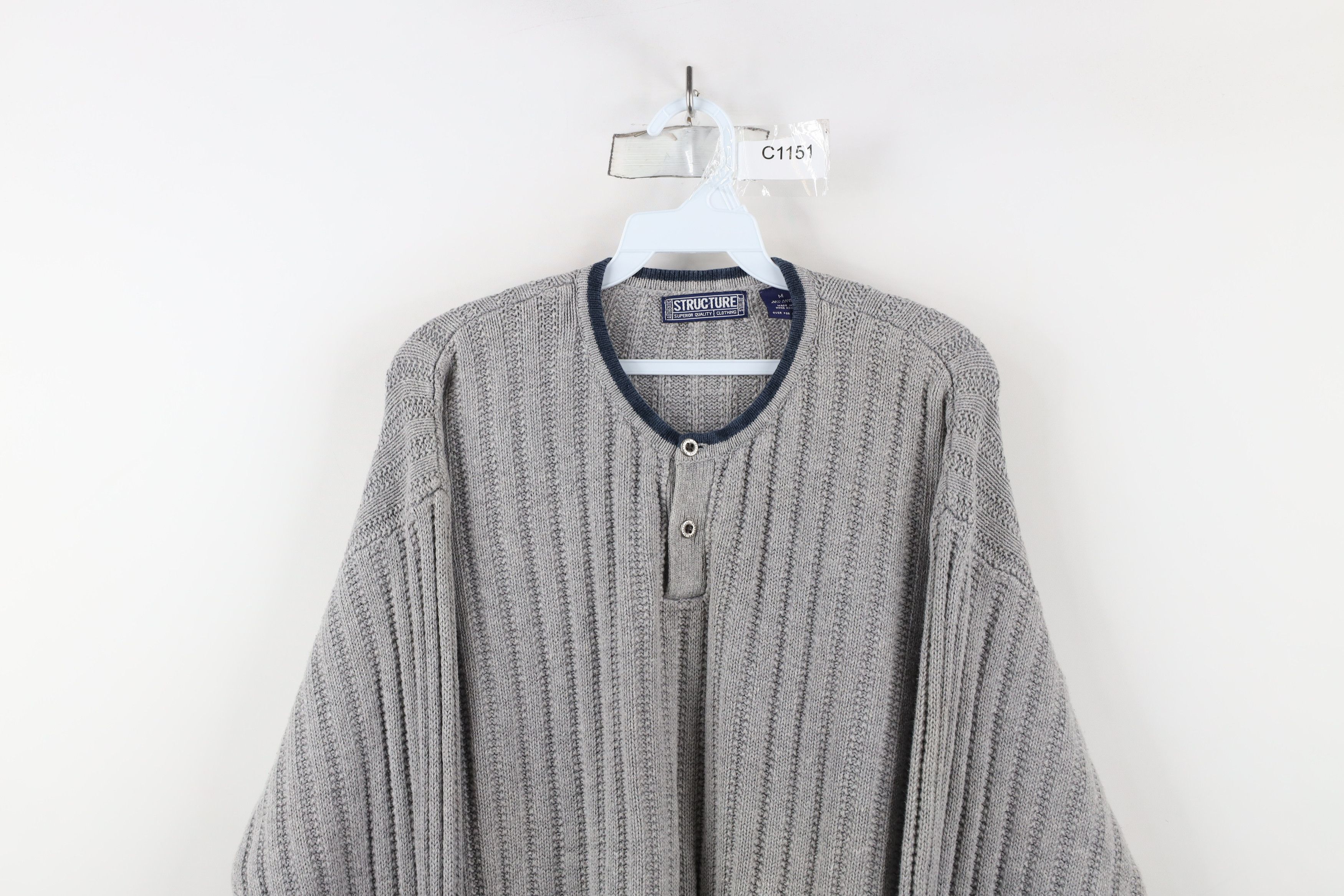 Vintage Vintage 90s Streetwear Thermal Ribbed Knit Henley Sweater Size US M / EU 48-50 / 2 - 2 Thumbnail