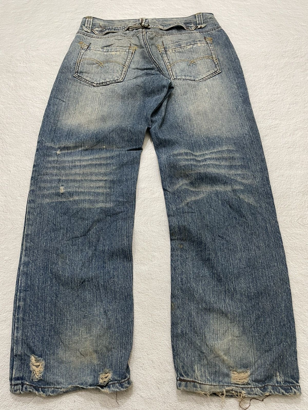 Japanese Brand 2000s Rubber Soul Distressed Denim Stonewash Y2K Size US 34 / EU 50 - 2 Thumbnail