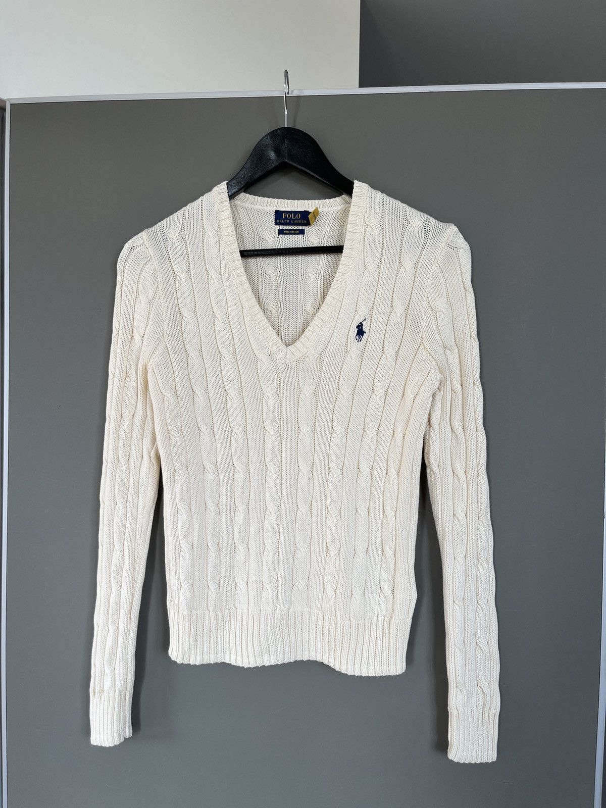 Polo Ralph Lauren Kimberly Cable Knit Cream V-neck Sweater