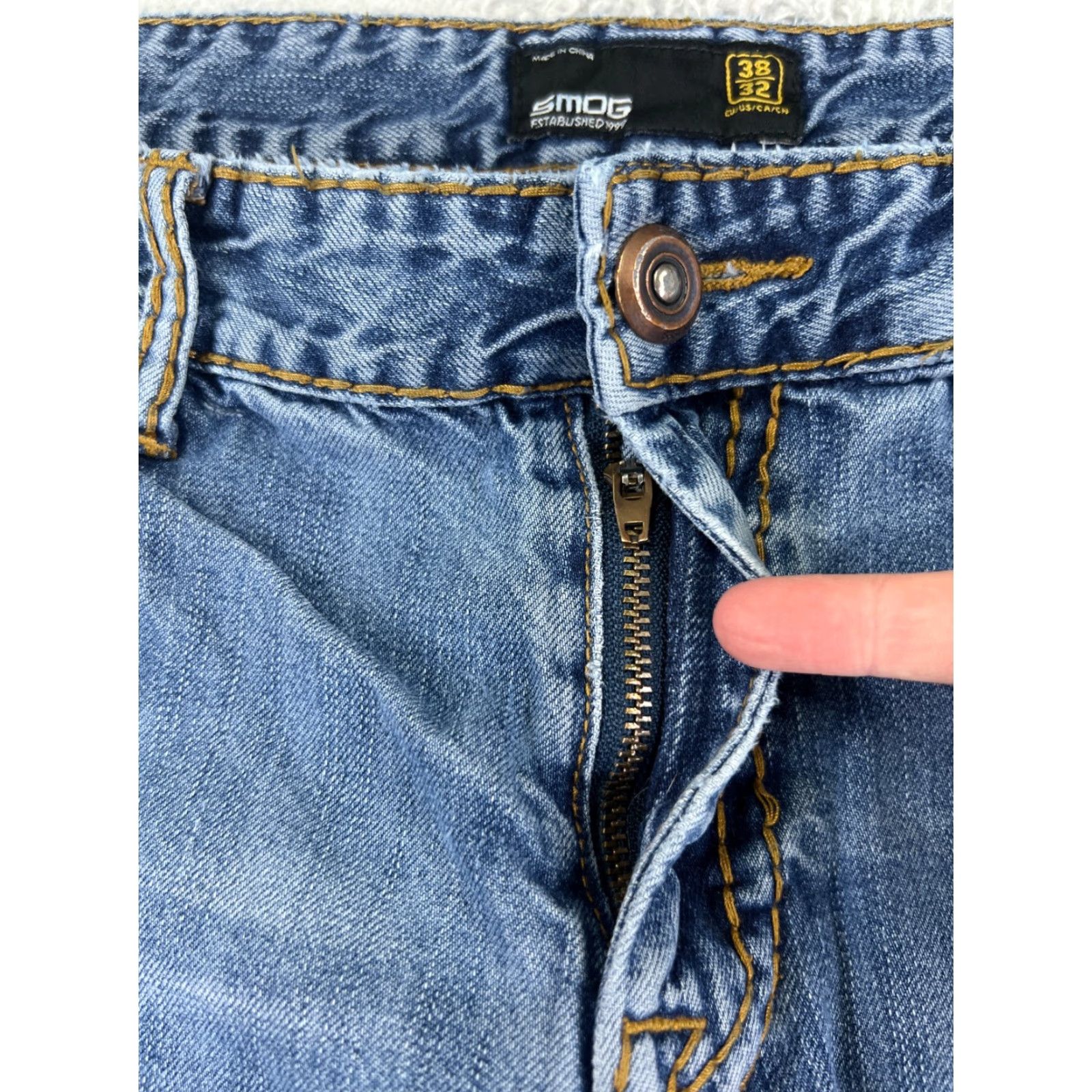 Denime Smog Jeans Men 38 Blue Denim Straight Distressed 38x32 Cotton Vintage No Size US 38 / EU 54 - 5 Thumbnail