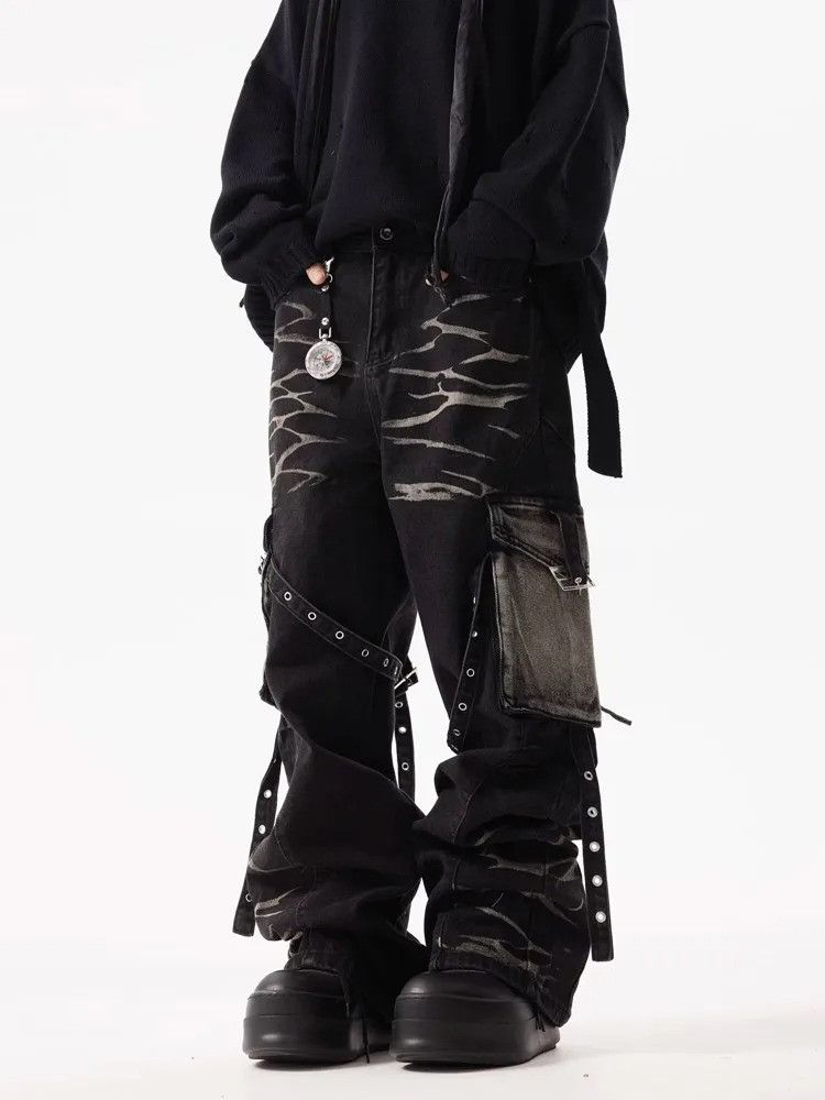 Vintage Y2K Streetwear Ripple Strap Baggy Cargo Jeans Size US 30 / EU 46 - 4 Thumbnail