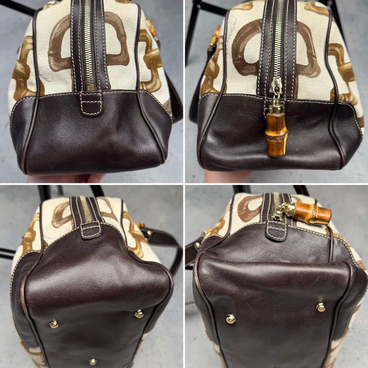 Gucci Vintage Gucci Bamboo Canvas Boston Bag Brown Leather Trim Size ONE SIZE - 7 Thumbnail