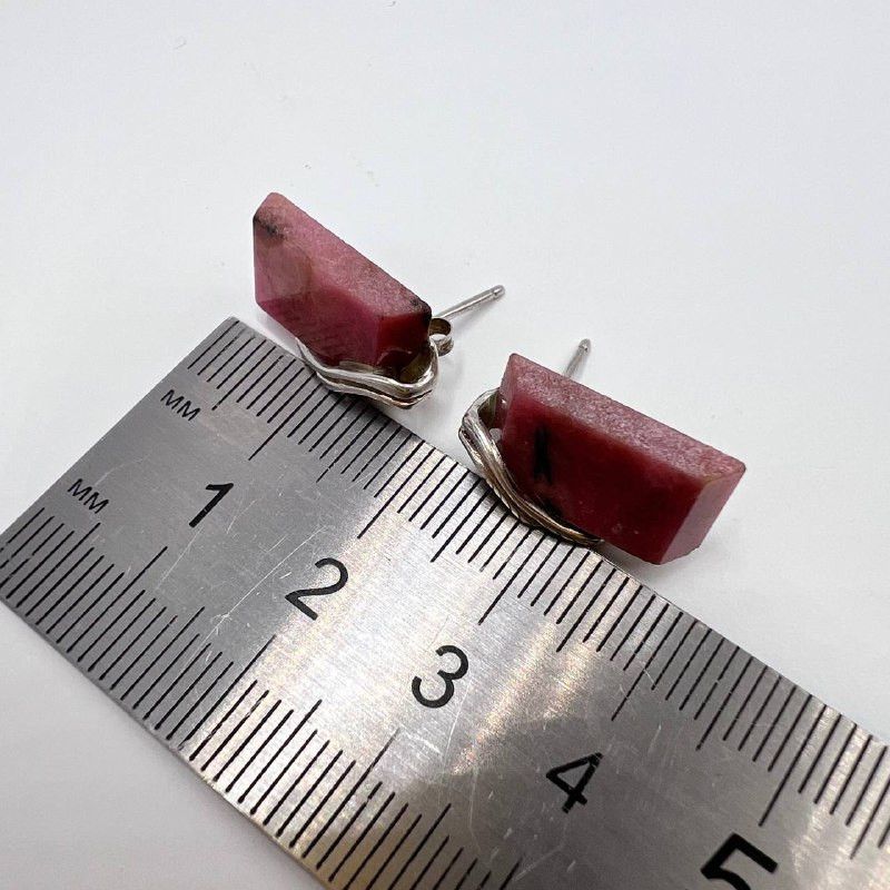 Sterling Silver Sterling Silver 925 Rhodonite Stud Earrings Handmade Size ONE SIZE - 6 Thumbnail