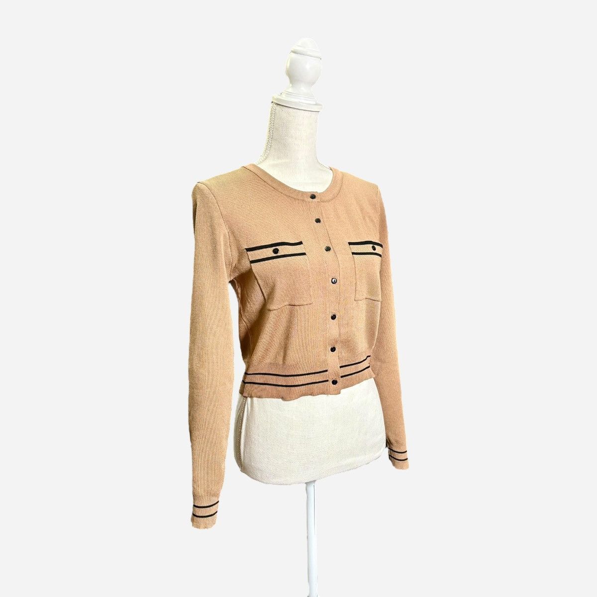 Laundry by Shelli Segal Laundry by Shelli Segal Camel Black Crew Neck Cardigan Sz M Size M / US 6-8 / IT 42-44 - 5 Thumbnail