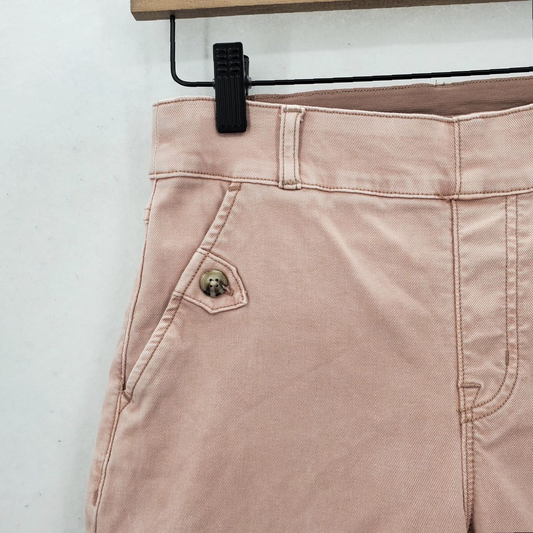 Spanx Spanx Cropped Wide-Leg Pants Womens 2 Pink Button Pockets Preppy Twill Cotton Spandex Size 26" / US 2 / IT 38 - 3 Thumbnail