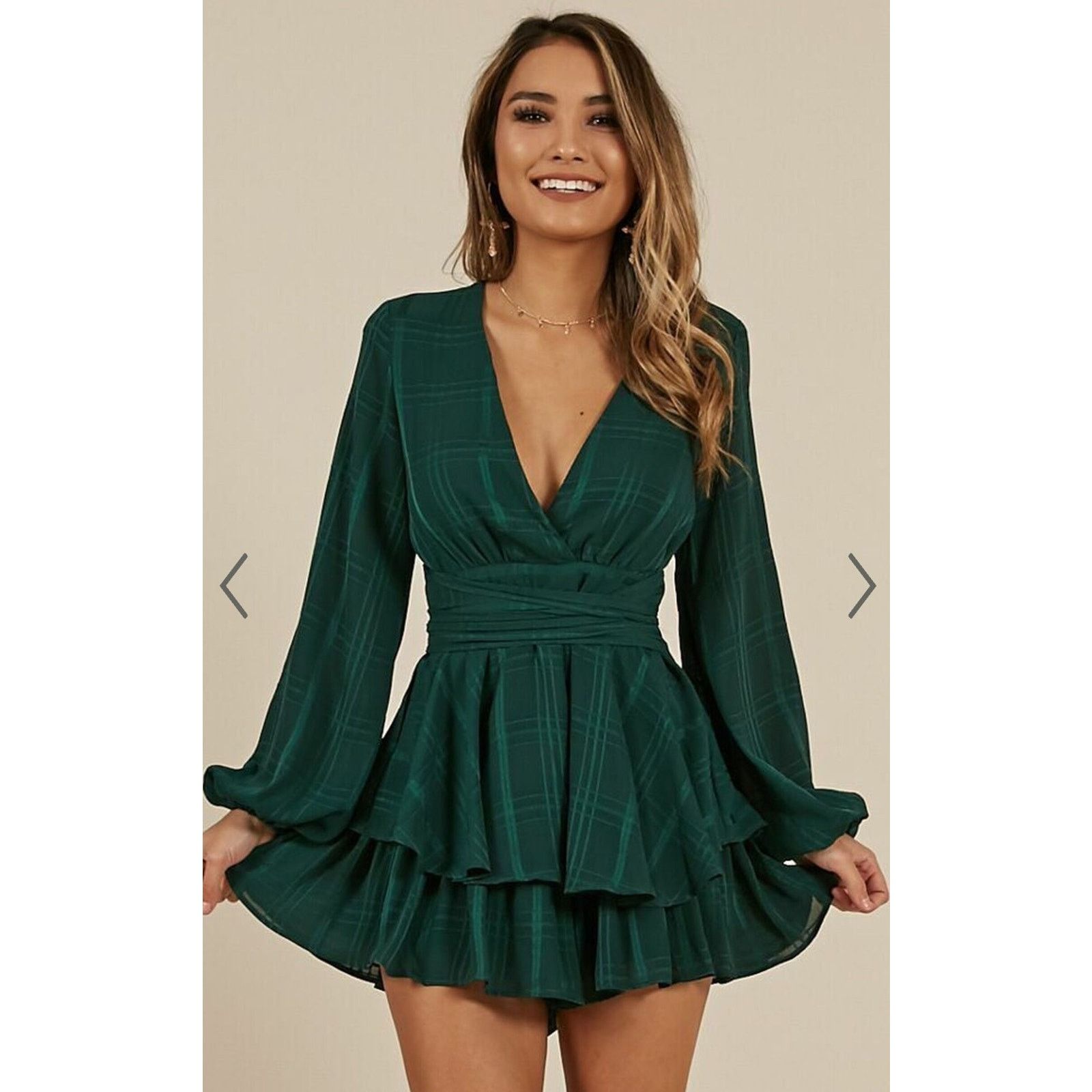 Daydreamer NWT Deep V-Neck Tie Ruffle Baby Doll Mini Romper Dress XS Size 26" / US 2 / IT 38 - 8 Thumbnail