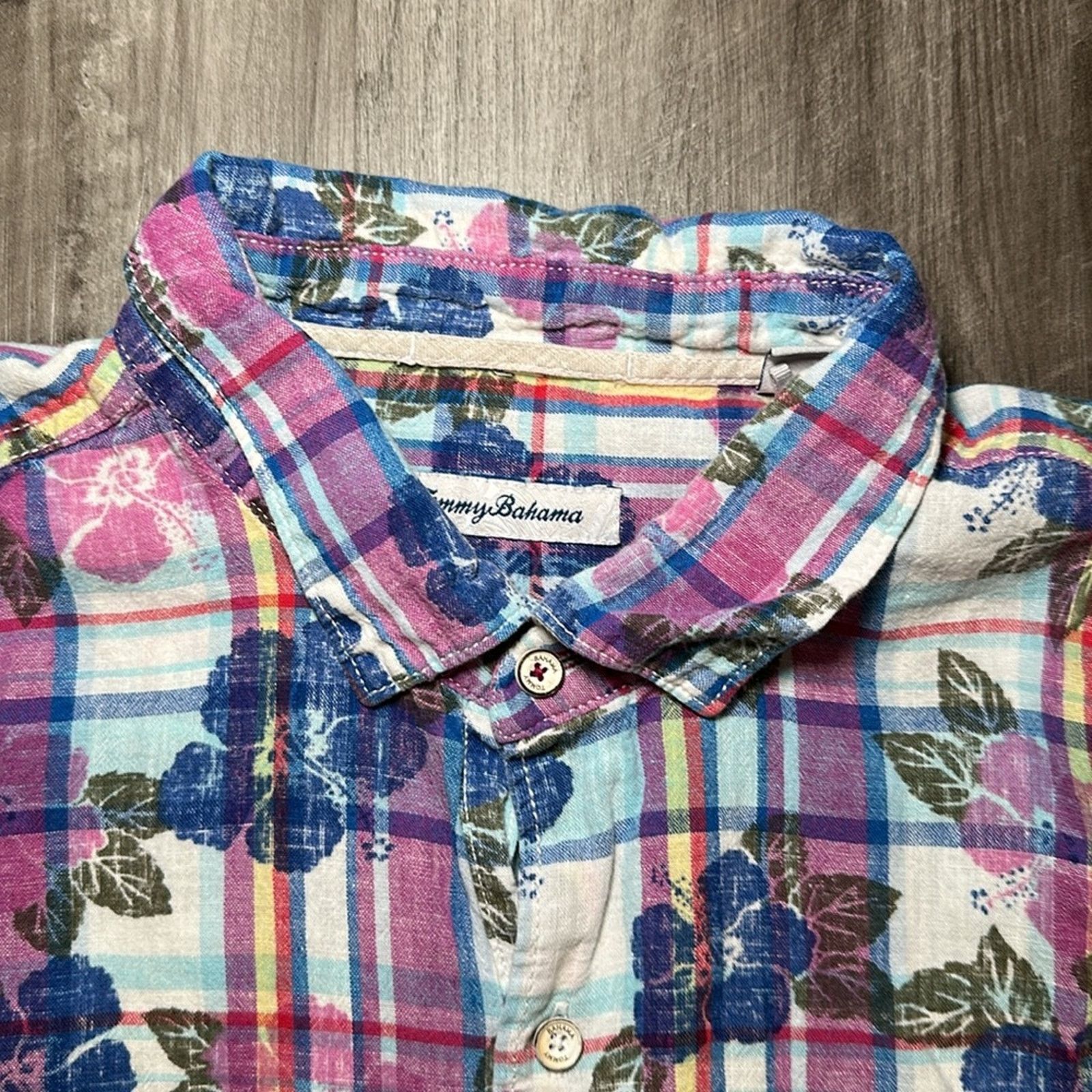 Tommy Bahama Tommy Bahama Floral Plaid Linen Blend Short Sleeve - XL Size US XL / EU 56 / 4 - 5 Thumbnail