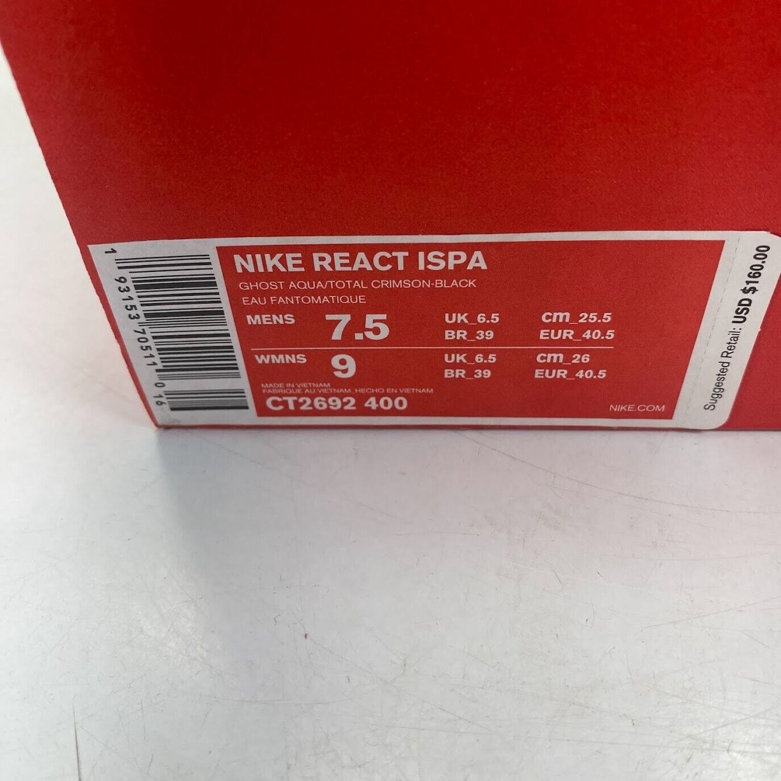 Nike Nike React ISPA Ghost Aqua CT2692-400 NEW NO LID Size US 7.5 / EU 40-41 - 8 Thumbnail