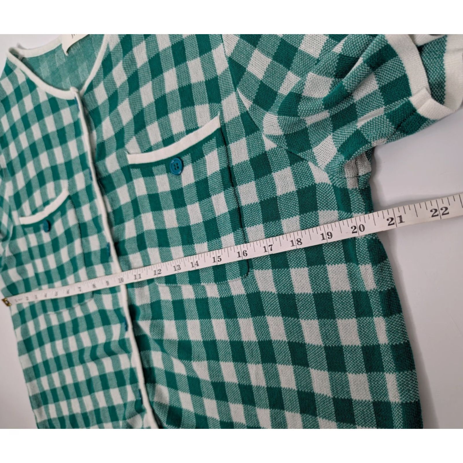 Vintage Jinggu Green Gingham Cardigan Womens Top Size 2 Knit Crew Neck Pockets Casual Fall Winter Size XS / US 0-2 / IT 36-38 - 5 Thumbnail