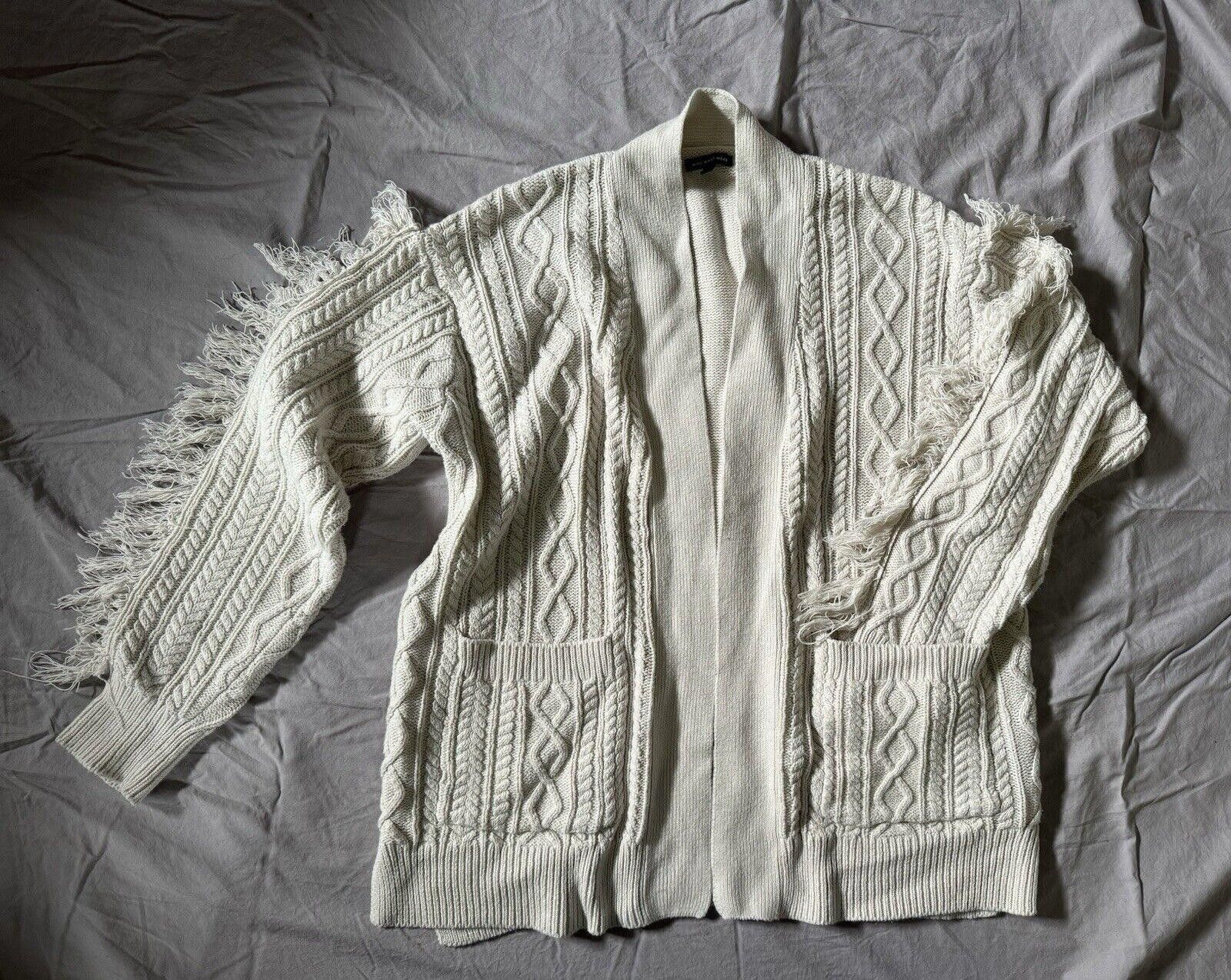 Designer Who What Wear Beige Fringe Cardigan Sweater Size Small Size S / US 4 / IT 40 - 1 Thumbnail
