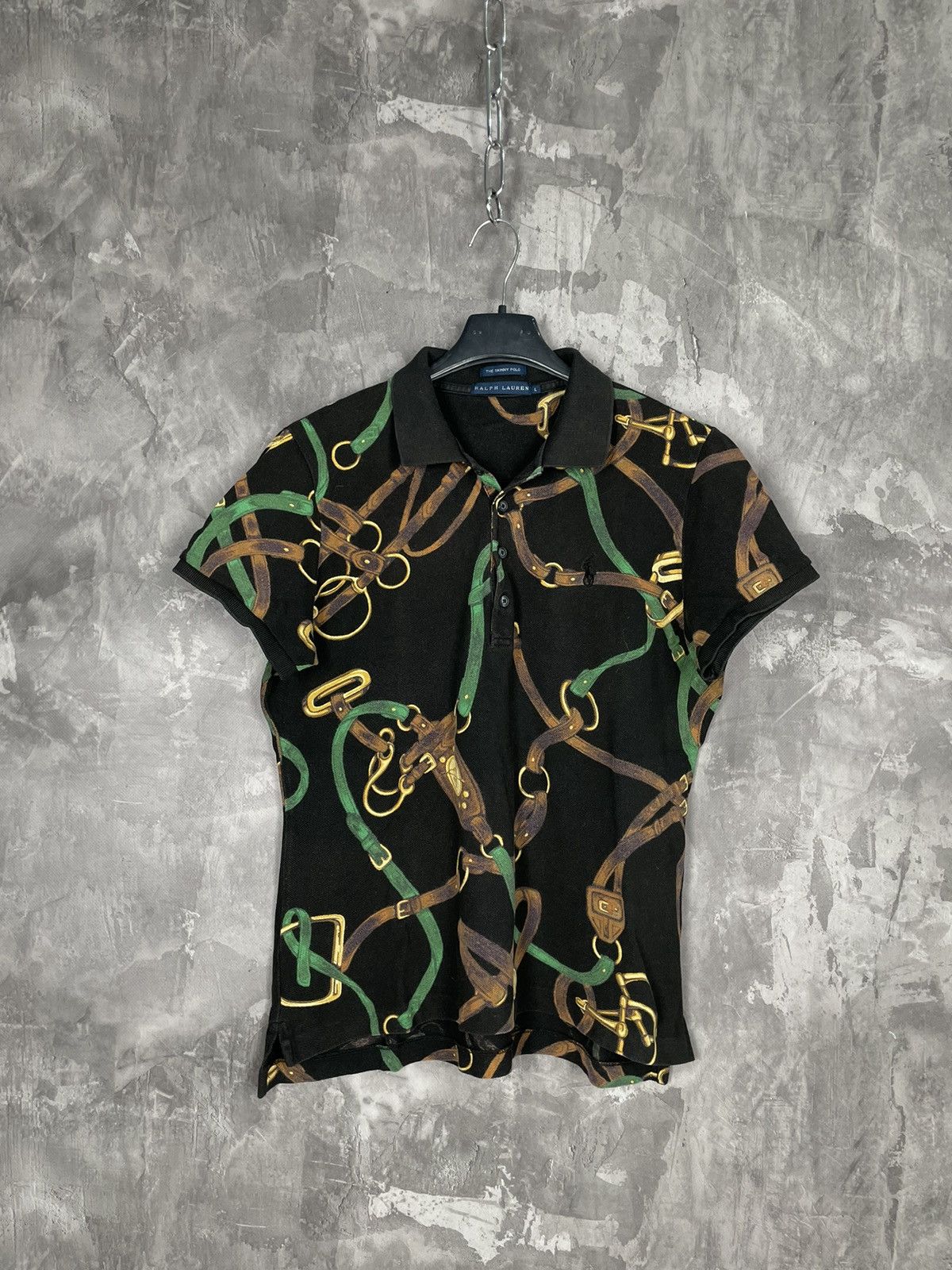 Polo Ralph Lauren × Ralph Lauren Polo Ralph Lauren Vintage Crazy Chains And Belts Logo Polo T Size L / US 10 / IT 46 - 1 Thumbnail
