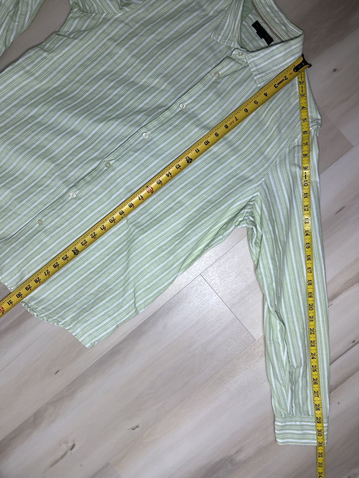 Banana Republic Banana Republic Linen Blend Green Striped Shirt Men's Sz L Size US L / EU 52-54 / 3 - 5 Thumbnail