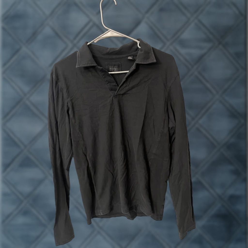 Guess VINTAGE Guess By Marciano Black Logo V Neck Long Sleeve Polo Top Womens M Black Polo V-Neck Long Sleeve Shirt Size M / US 6-8 / IT 42-44 - 1 Thumbnail