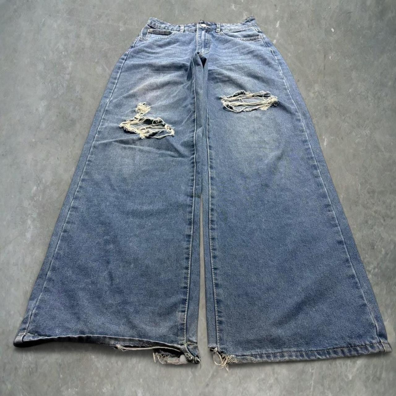 Vintage Crazy Vintage Y2K/2000s Super Baggy Wideleg Ripped Medium Wash Denim Jeans! Size US 28 / EU 44 - 1 Thumbnail