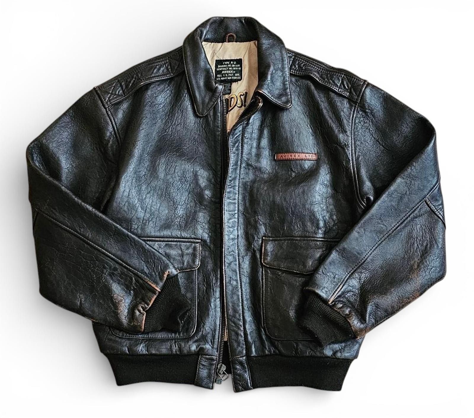 Avirexx - Men's Black Leather Bomber Jacket with Pin-