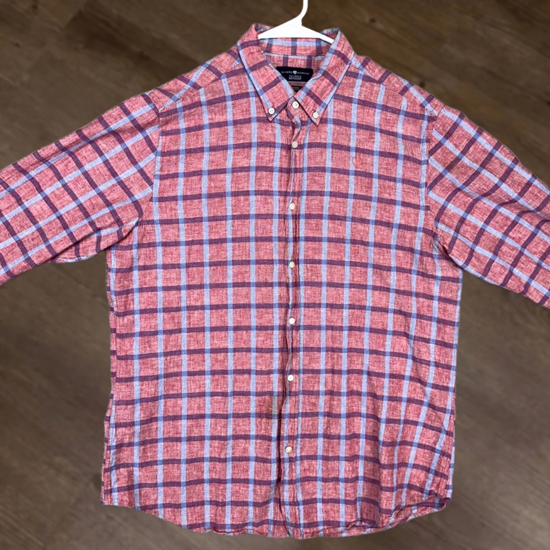 Vintage Alvaro Moreno Linen Blend Button-Down Shirt Men Large Red Plaid Tailored Shirt 43 MENS Regular Long Sleeve Button-Up Retro Preppy Size US L / EU 52-54 / 3 - 1 Thumbnail